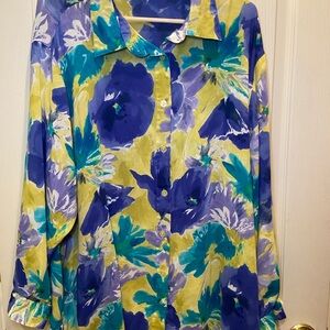 Lane Bryant Blue and Yellow Floral Top